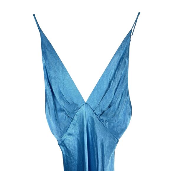 Bec + Bridge Lorelai V Maxi Dress Satin Ruched Formal Wedding Guest Blue Size 4 - Picture 6 of 10
